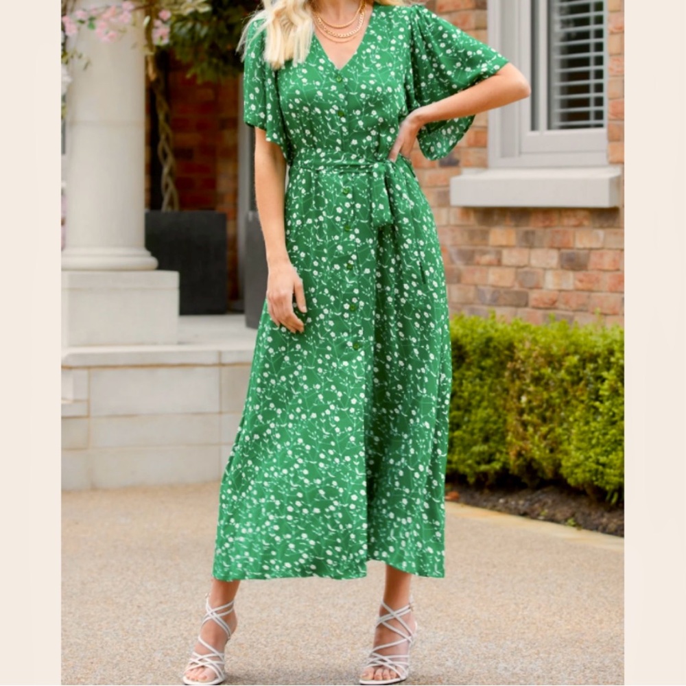 NWT Threadbare Green Floral Print Midi Dress